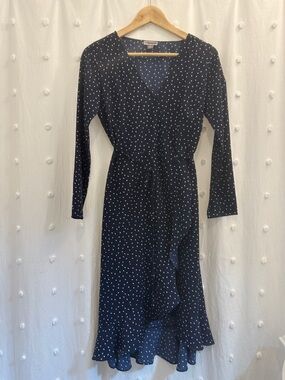 Chelsea28 Navy Polka Dot V-Neck Wrap Dress sz XS